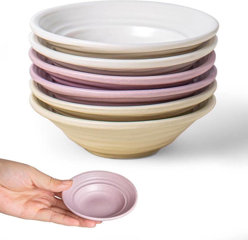 Yeacccng Dipping Sauce Bowls Set of 6, Small Ceramic Dish for Kitchen, 3.8 Inch Three Colors Decorative Bowls, Small Dipping Bowls for Appetizers and Various Seasonings - Image 1